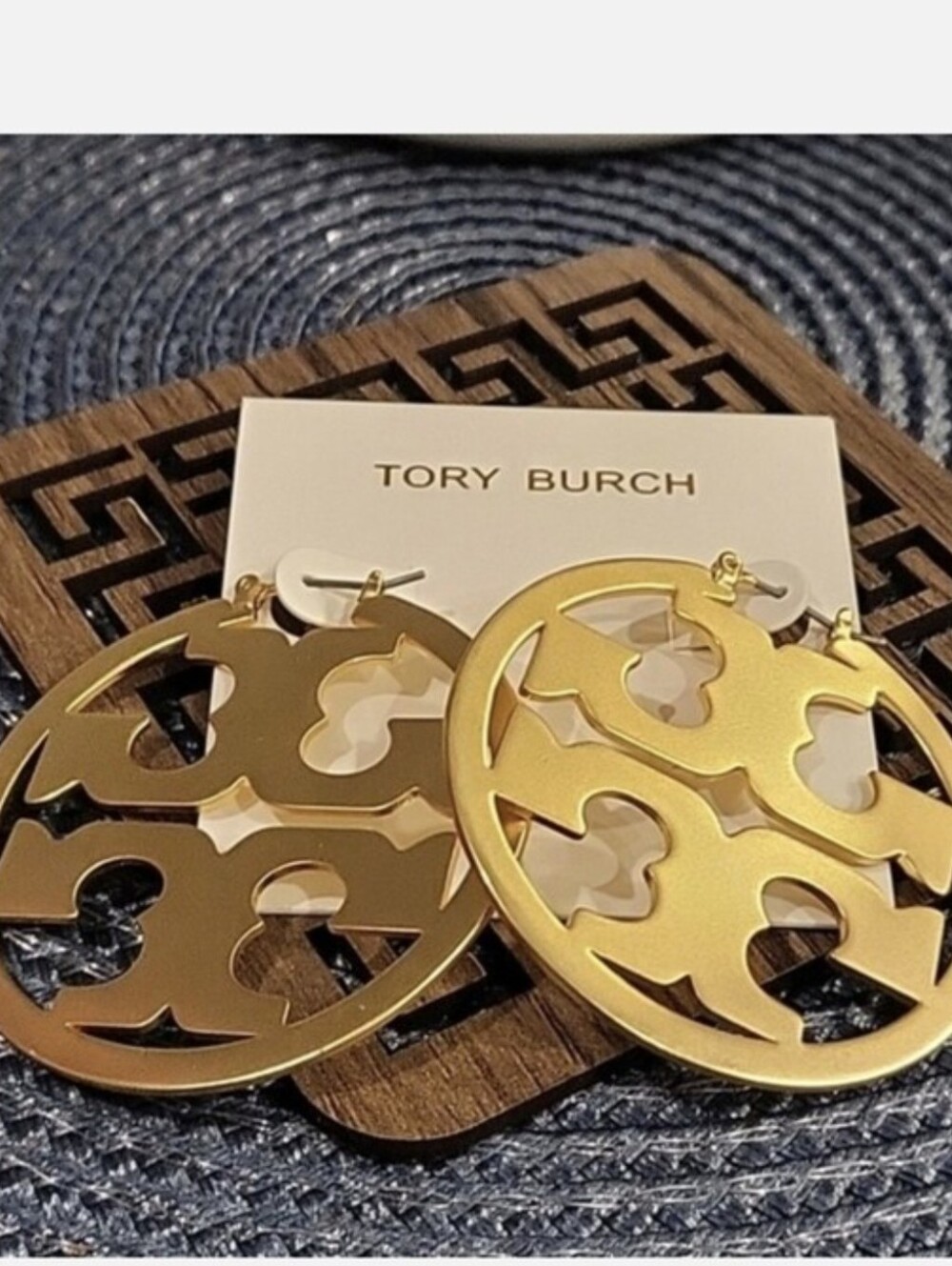 Tory Burch Gold Cutout Hoop  Earrings